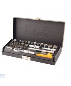 Набор головок торцевых 1/4" 4-13 мм., биты TORX, PH,PZ HEX, SL, рукоятка телескоп с храповым механизмом 72 зуба, 45 ед., Cr-V, металлический кейс PROFI MASTERTOOL 78-2045