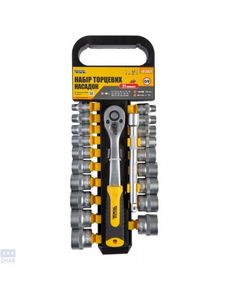 Набор головок торцевых 3/8" 6-24 мм., удлинитель 150 мм., трещотка с храповым механизмом 72 зуба, 21 ед., сталь Cr-V MASTERTOOL 78-3821