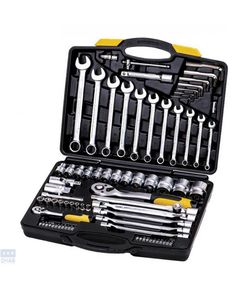 Профессиональный набор инструментов 77 ед.1/4”-1/2" сталь CrV, трещотка 72 зуба, пластиковый кейс PROFI MASTERTOOL 78-5077