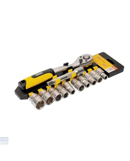 Набор головок торцевых 1/2" 10-24 мм., удлинитель 125 мм., трещотка с храповым механизмом 72 зуба, 12 ед., Cr-V PROFI MASTERTOOL 78-1212