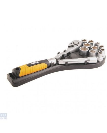 Набор головок торцевых 1/2" 10-24 мм., удлиняющая ручка трещотки с храповым механизмом 72 зуба, 12 ед., Cr-V PROFI MASTERTOOL 78-1213