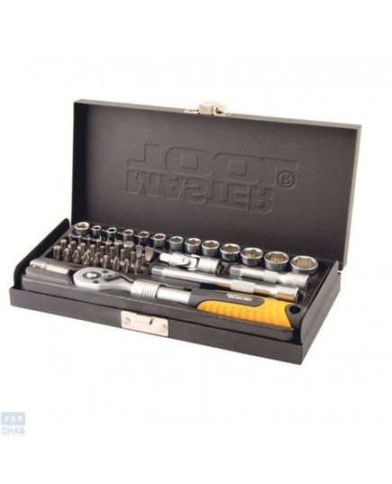 Набор головок торцевых 1/4" 4-13 мм., биты TORX, PH,PZ HEX, SL, рукоятка телескоп с храповым механизмом 72 зуба, 45 ед., Cr-V, металлический кейс PROFI MASTERTOOL 78-2045