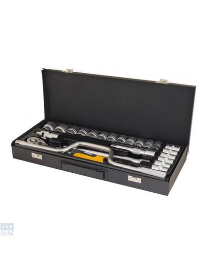 Профессиональный набор инструментов 24 элемента, 1/2”, сталь CrV, головки 10-32 мм, гнутый вороток, трещотка с храповым механизмом 72 зуба, металлический кейс PROFI MASTERTOOL 78-4125