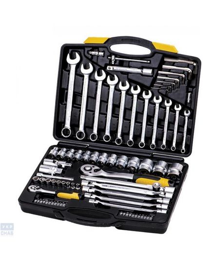 Профессиональный набор инструментов 77 ед.1/4”-1/2" сталь CrV, трещотка 72 зуба, пластиковый кейс PROFI MASTERTOOL 78-5077